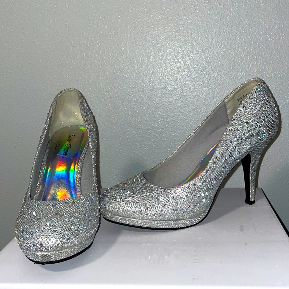 Silver slipper sparkle heels size 8